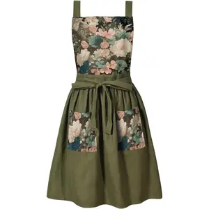 Cute Apron Dress for Women with Pockets,Cross  Pinafore Aprons for Cooking,Baking,Kitchen,Gardening