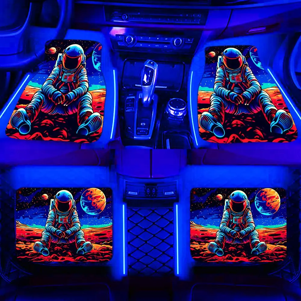 Astronaut Pattern Car Floor Mat, 4 Counts Water-absorbent & Non-slip Car Mat, Universal Car Interior Protective Decoration Mat, Car Interior Accessory