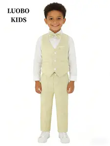 【luobokids】Boys' elegant 3-piece set (vest + pants + bow tie), boys' fashionable dress suit for flower girls' first birthday formal dress suit, boys' hosting piano show performance dress, excluding shirt - 92009