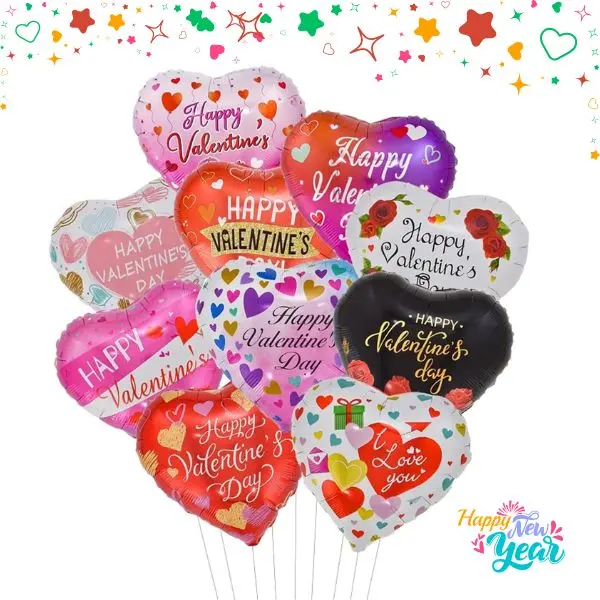 10PCS Valentine’s Day Heart Foil Balloons, “Happy Valentine’s Day” Love Balloons for Romantic Photo Props & Party Decorations