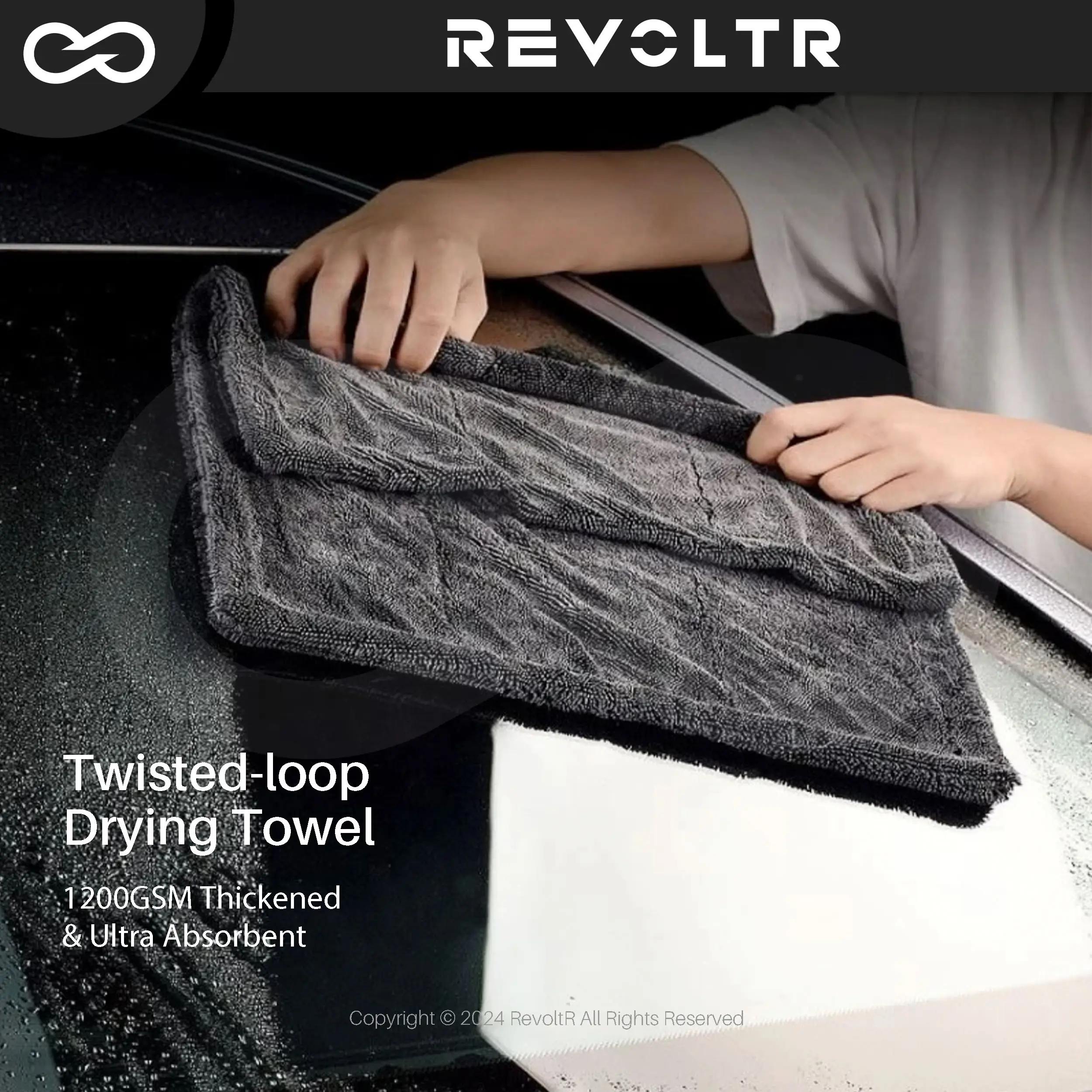 Premium Twisted-loop Car Drying Towel, Super Absorbent 1200 GSM Thickened Soft Multifunctional X-Large Microfiber Detailing Towel, Double-Sided Quick-