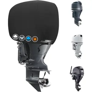 Outboard Motor Cover, 600D Boat Motor Cover Waterproof & Heavy Duty, Fade-Resistant Boat Engine Cover - Fit for Motor 30-60 HP, Black