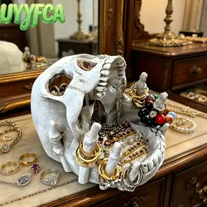 UYYFCA Skull Jewelry Box, Gothic Halloween Resin Desktop Organizer, Multi-compartment Holder for Rings, Earrings and Necklaces, Home Decor Accessory