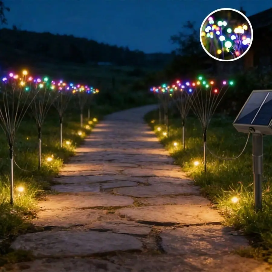 4/6 Pcs Outdoor Solar Firefly Lights,10LED Ball String Lights,Waterproof Garden Stake Lights for Patio Yard Party Wedding Decor(Warm light, colorful light)