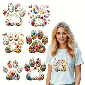 6 Sheets Floral Print DIY Heat Transfer Vinyl Stickers Colorful Mixed Durable Vinyl for T-shirts Masks Jeans Backpacks Washer Resistant Natural Style Flower Paw Print High Adhesion High Quality Patter
