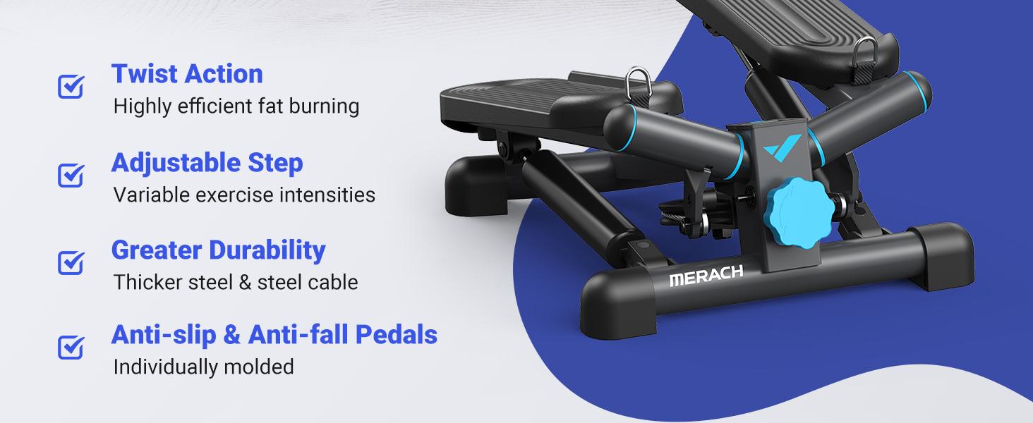 MERACH Steppers for Exercise, Stair Stepper with Resisitance Bands Mini Stepper with 330LBS Loading Capacity