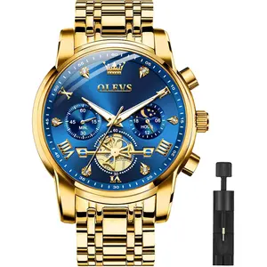 OLEVS Men Silver Watches,Men's Stainless Steel Chronograph Watch,Men Analog Quartz Watches,Big Face Men Watches,Luxury Waterproof Watch Men,Roman Numeral Dress Watch for Men Diamond Relojes De Hombre