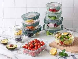 Premium 32-Pc. Borosilicate Glass Food Container Set with Dividers - 4 Rectangles, 8 Rounds, 4 Squares - Leakproof Lids - Meal Prep, Storage