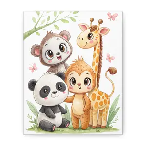Cute Baby Safari Animal Canvas Wall Art — Panda, Giraffe & Friends Nursery Print