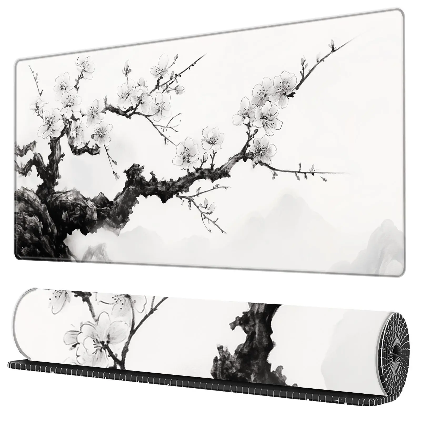BHJLAXR Cherry Blossom Pattern Mouse Pad, Large Extended Desk Mat, Non-slip Rubber Base Mouse Pad, Keyboard Mat for Home Office, Desktop Accessory, Desk Accessories, Desk Accessories Decor, Floral Desk Mat