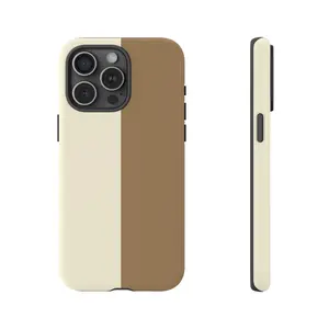 Elegant Cream & Mocha Brown Color Block Tough Case for iPhone 15 14 13 12 Pro Max Plus Mini Protective Cover Hard Shell Shockproof ip14pro Mobile Girly 3D Full Ink Density Wrap UV Protected Impact Resistant Materials with Shnck Absorption durable cover fa