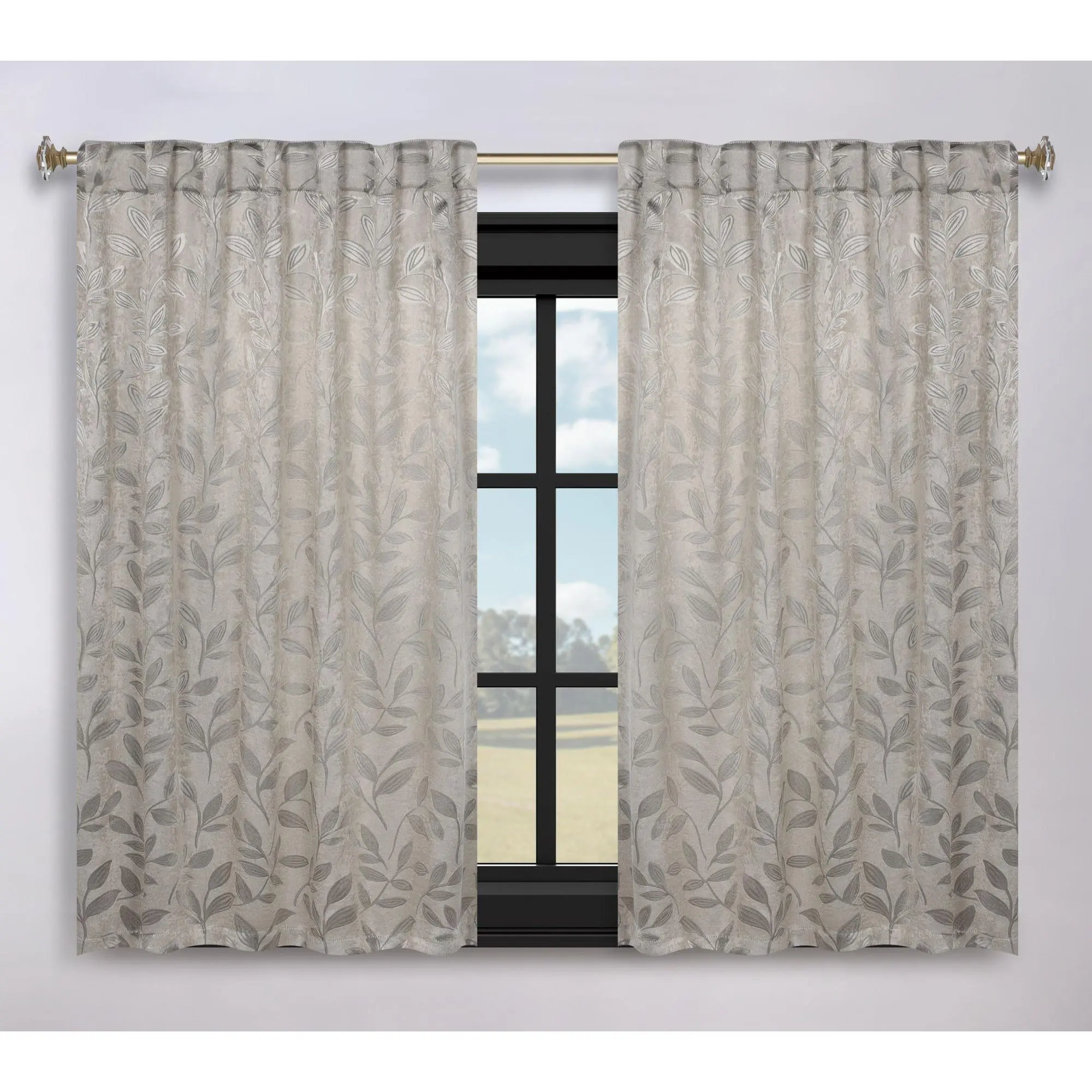 Superior Leaves Room Darkening Curtains with Back Tabs, 52x63