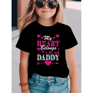 Summer Fashion Short-Sleeve T-Shirt for Girls Featuring Heart Elements with The Phrase 'My Heart Belongs to My Daddy', a Casual And Versatile Top DX5763