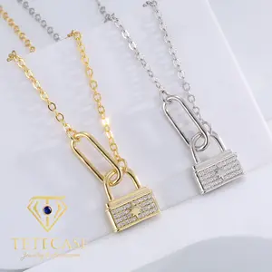 TETECASE 18K Gold-Plated Padlock Pendant Necklace with Tarnish-Resistant Cubic Zirconia Chain, Water-Resistant, Hypoallergenic, Eco-Brass Jewelry for Women