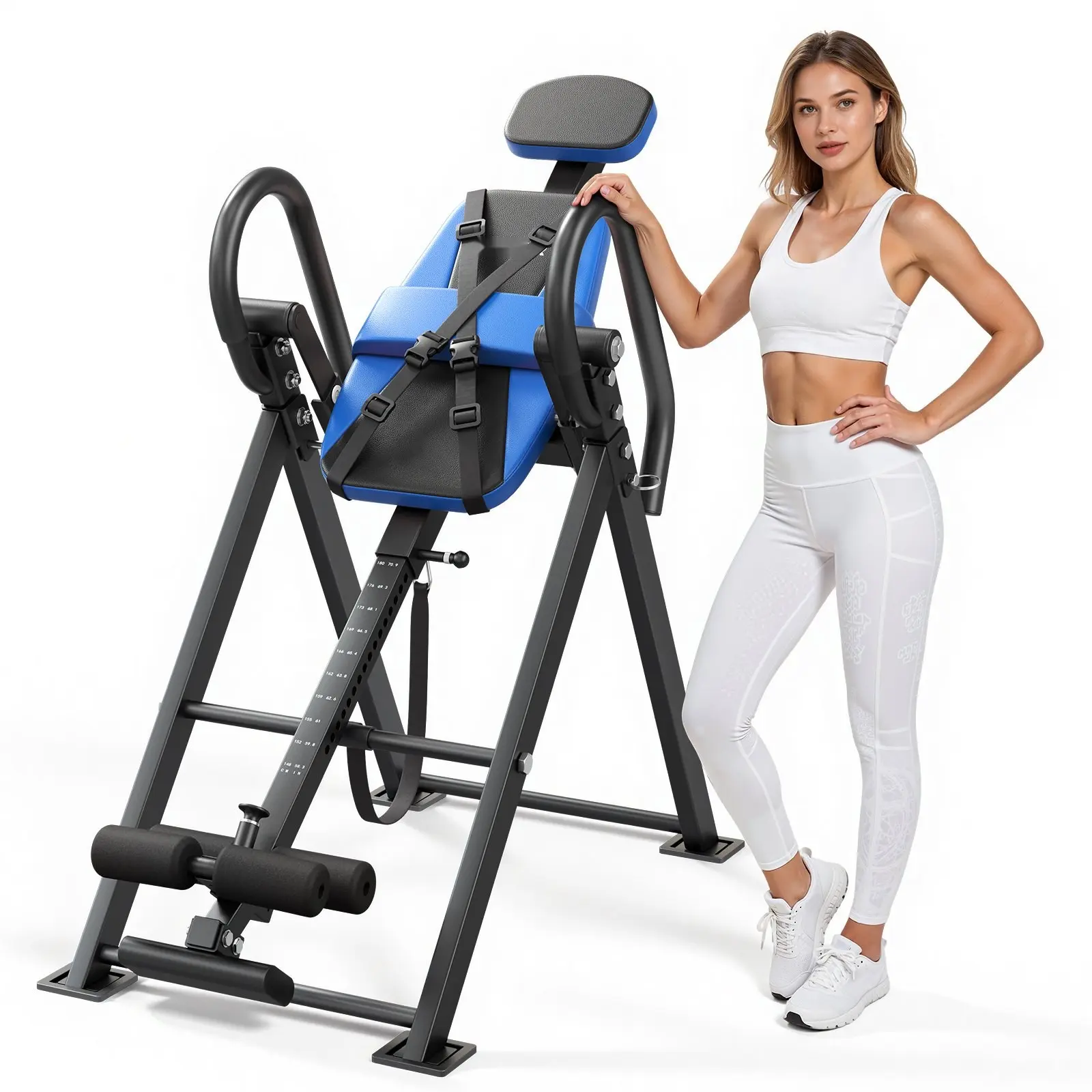 Inversion Table For Back Decompression, 300 Lb Capacity, Heavy-Duty Inversion Table With Dual Roller Locking, Multi-Angle Adjustable, Neck, Shoulders And Back Relief, Inverted Therapy Table With Tether Strap