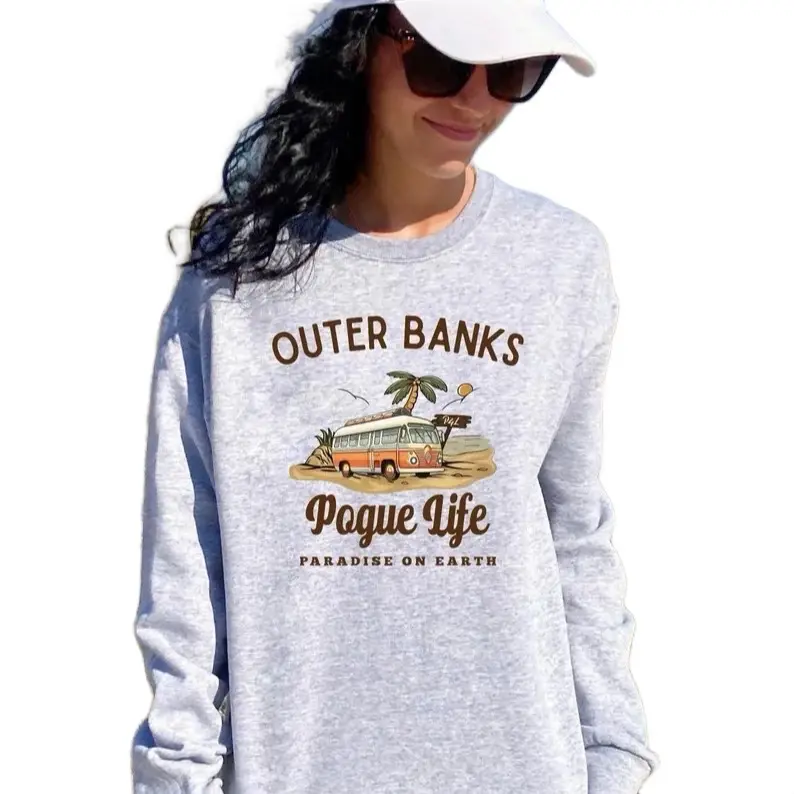 Outer Banks Pogue Life Printed Sweatshirt, TV Show Printed Shirt, Pullover Sweater Casual Long Sleeve Crewneck Womenswear
