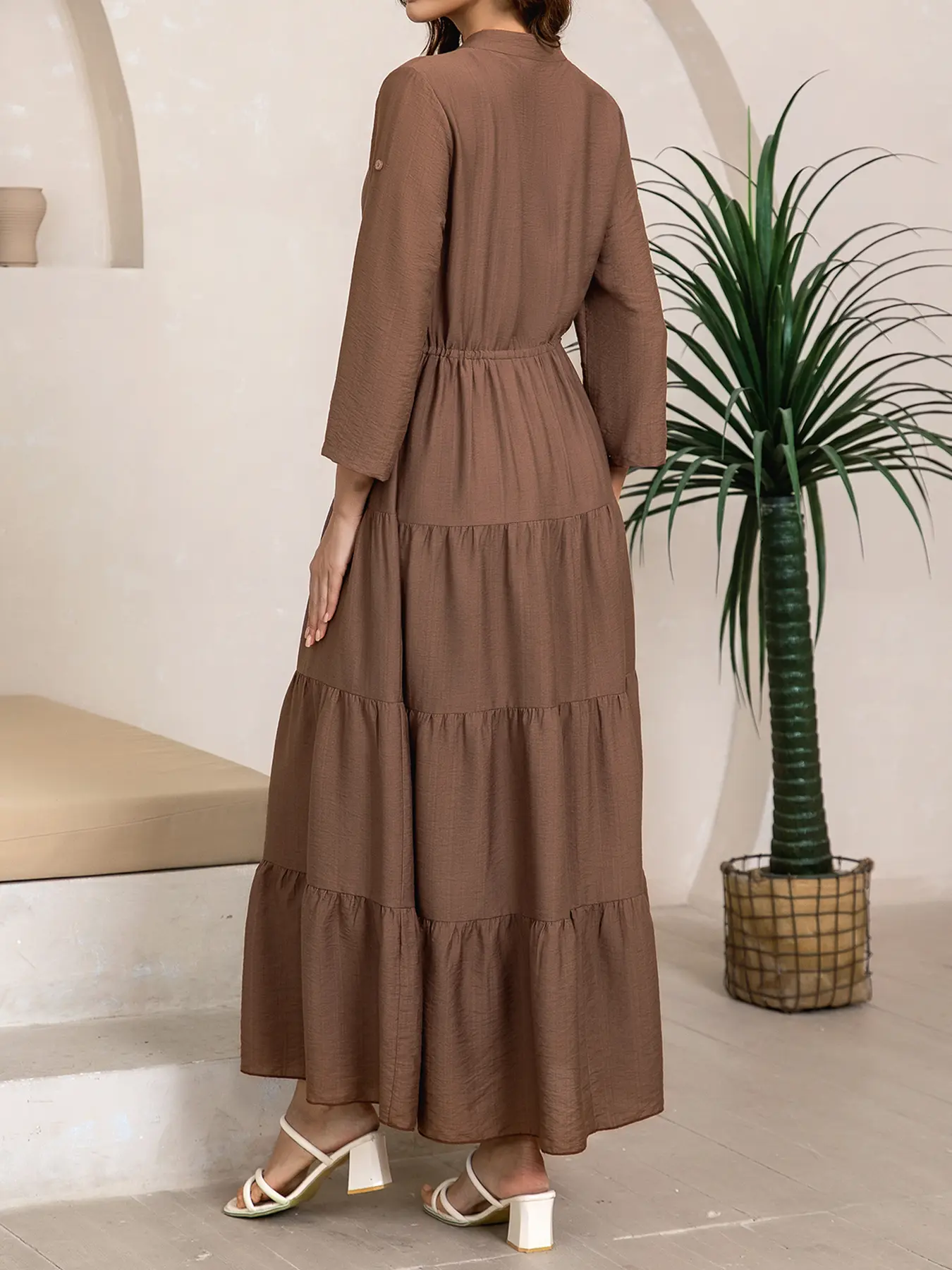 Modest Women's Plain Solid V-Neck Long Dress, Casual Loose-Fitting Fabric  Robe, Elegant for Fall Season, New Arrival, Womenswear, Fitted, Lady -  TikTok Shop