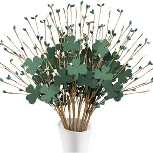 8Pcs St Patricks Day Decorations Shamrock Picks Decor Artificial Floral Stems for Party Table Centerpiece