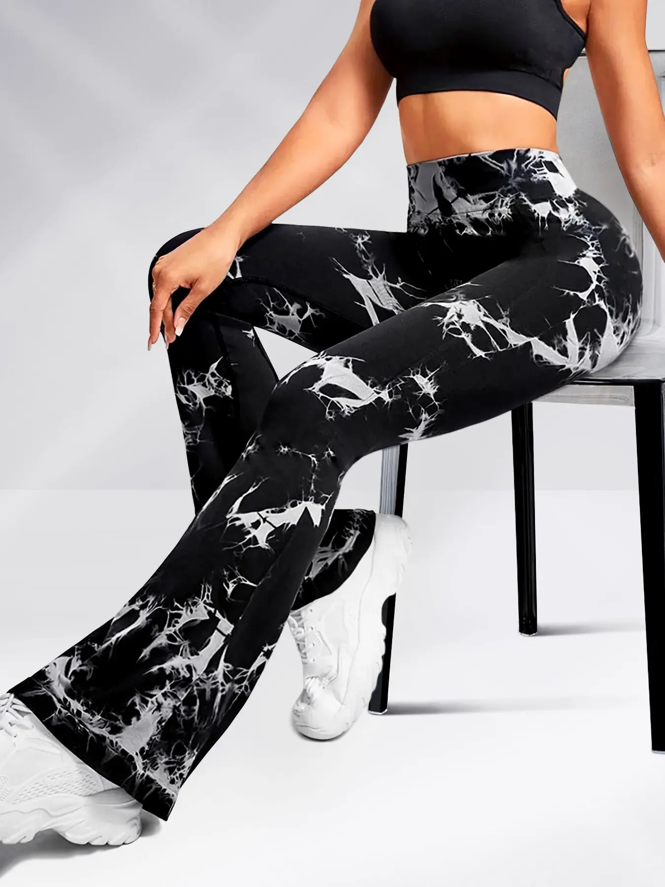 Women's High-Waisted Seamless Tie-Dye Flare Pants, Long Tight-Fitting Elastic Comfortable Fit, Ideal for Gym & Daily Wear, Athletic Leggings, Athleisure Leggings, Gym Sportswear Bottoms, High Waist Activewear