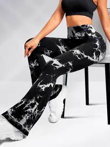Women's High-Waisted Seamless Tie-Dye Flare Pants, Long Tight-Fitting Elastic Comfortable Fit, Ideal for Gym & Daily Wear