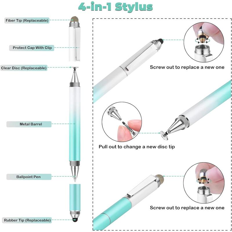 Capacitive Stylus Pen (4 in 1),Universal Touch Screens Stylus Pen for iPad/Pro//Android Phone//Fire/Tablets and  Capacitive Touch Screens-Dream Blue