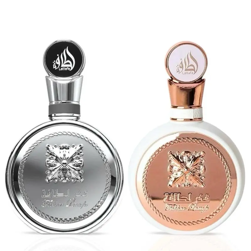Lattafa Fakhar Platin & Fakhar Female 100ml Eau de Parfum Multi-Pack - Women's EDP Perfume Spray with Bold Spicy Freshness, Exotic Woods, Smoky Depth, Jasmine, Patchouli, Lavender, Multi-Scent Fragrance, Sprayer Feature, Multi-Scent Women's Fragrance