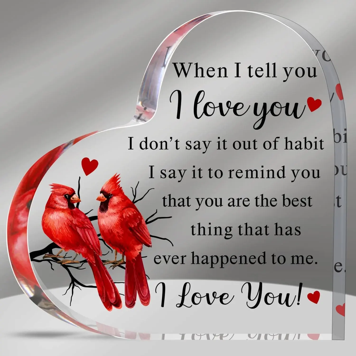 Heart-Shaped Acrylic Keepsake with Red Cardinals | Romantic Anniversary Gift or Sympathy Memorial Sign for Love and Remembrance Decor