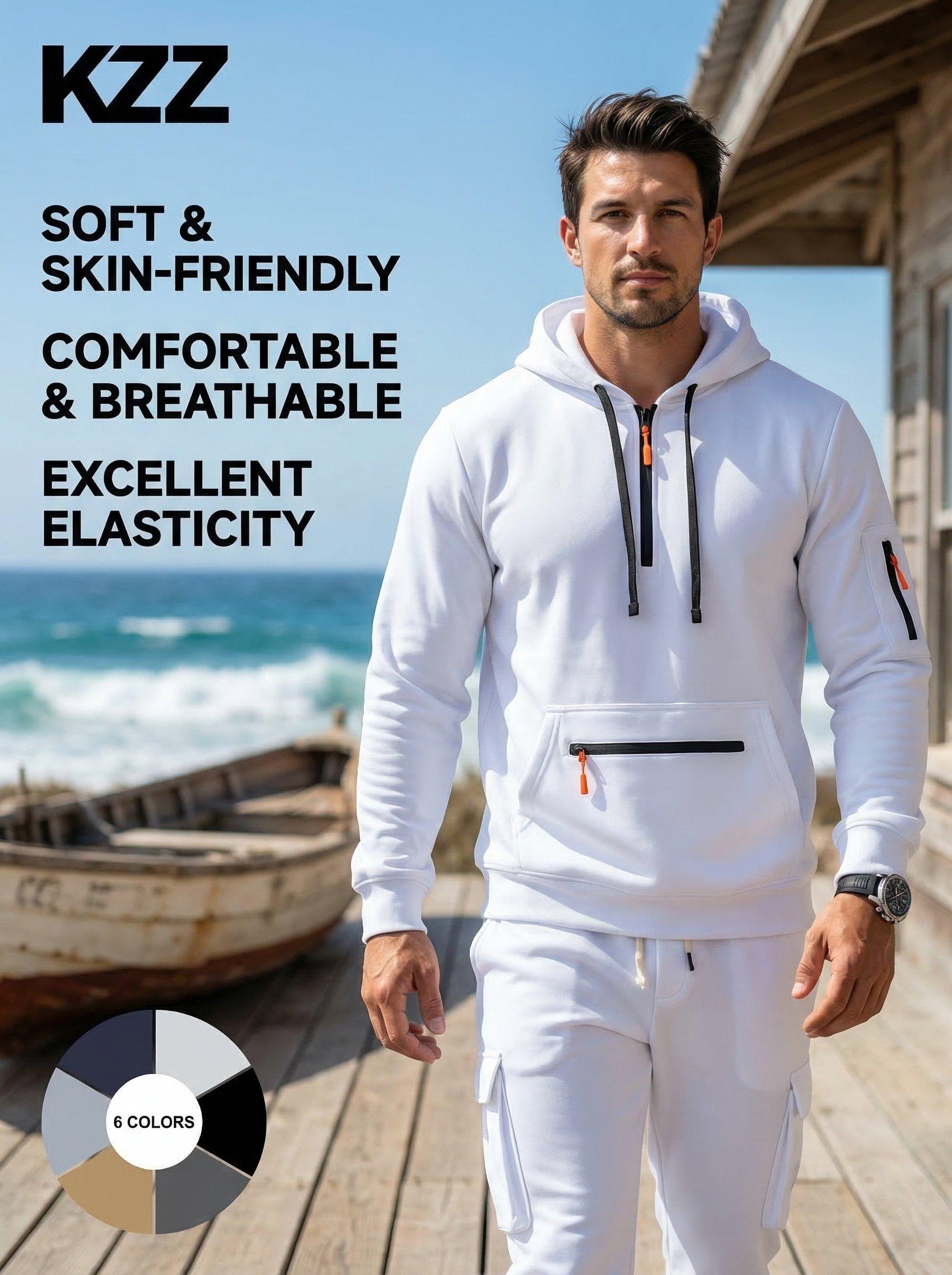 KZZ Men's Winter Fleece Lined Casual Set Loose Fit Sporty Multi-Pocket Workwear Warm Long Sleeve Jacket & Pants for Cold Weather Clothes Matching christmas gifts for him Activewear Athletic men's sweatsuit set SpringStatements Formal