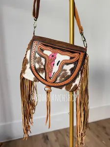 The Caroline Crossbody Steer Longhorn - Cowhide Purse Bag by Boho Ranch