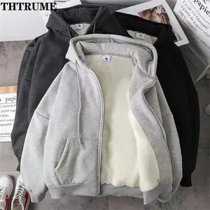 Elegant Women Chic Hoodies Fashion Autumn Winter Fleece Long Sleeve Solid Color Hooded Casual Office Lady Zipper Sweatshirts