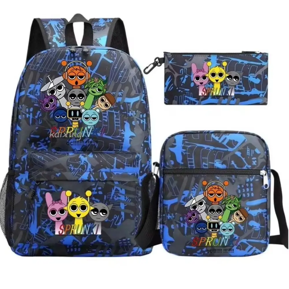 3Pcs New Sprunki Anime Print Backpack Set With Tote and Pouch Large Capacity Lightweight And Breat Fashion Casual Backpack