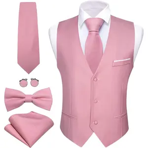 Barry.Wang Mens Formal Business Suit Vest V-neck Slim Fit Casual Solid Color Waistcoat Tie Bowtie Set for Wedding