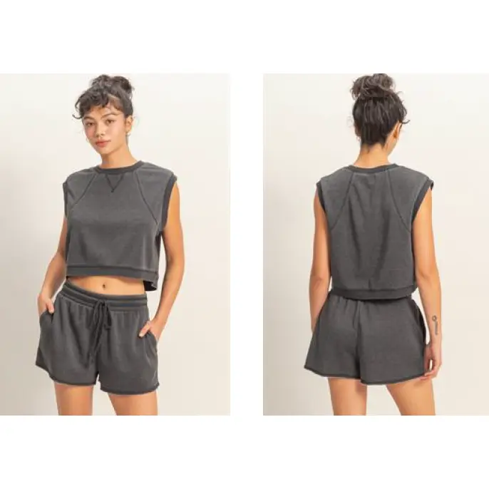 FLEECE SHORT SET- ACID WASH