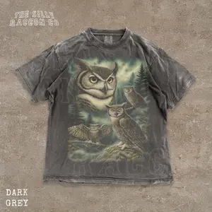 Forestcore Graphic Tee, Vintage Owl Faded T-Shirt, Retro Wildlife Shirt for Men Women, Cabin Core Grunge Aesthetic, Woodland Animal Top