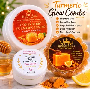 Turmeric Glow Combo 3-in-1 Skincare Set – Honey Kojic Turmeric Lemon Body Cream, Face Cream & Soap for Brightening & Dark Spots