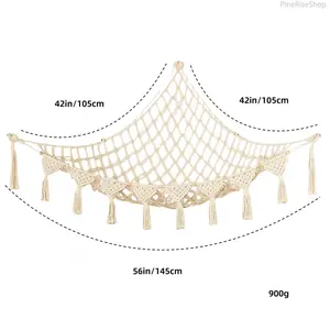 Hand Woven Cotton Rope Triangle Storage Net Hammock - Hanging Travel Organizer Bag for Kids’ Bedroom, Home Organization