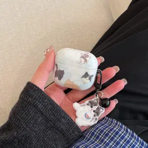 Cute Cat Design Earphone Case with Keychain, Earphone Protective Cover, Earphone Accessories Compatible with AirPods Pro2/AirPods Pro/AirPods4/AirPods3/AirPods2, Audio
