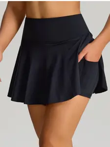 Women's 2-Piece Elastane Blend Lightweight Athletic Skort - New-Style Anti-Slip Mini Length Outdoor Sports Bottom with Pockets, Suitable for Tennis, Golf Attire