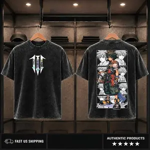 Kingdom Hearts Sora Graphic Tee Unisex Heavy Cotton Acid Wash T-Shirt Vintage Y2K Streetwear Gamer Top Oversized Fit 2D Flat Anime Print Japanese RPG Merch Casual Drop Shoulder Nostalgic Apparel TikTok Viral Edgy Mens Womens Cosplay Gift Fashion Tops!!