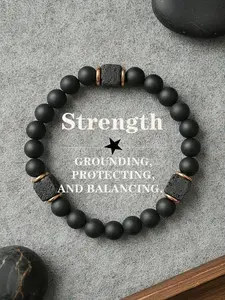 Agate Obsidian Hand Chain Bracelet, 8mm Root Chakra Stone, Matte Finish Men's Energy Jewelry, Boost Confidence & Stability, Exquisite Bracelet, Premium Bracelet