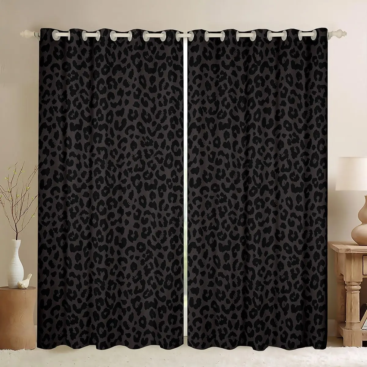 Feelyou 2-Panel Velvet Cheetah Print Heavy Grommet Curtains with Grommet Hangers - Blackout Window Cover, Privacy Drapes for Bedroom, Living Room Decorations, Multi-Size Home Textile Treatments for Room Decor