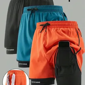 Men 3 in 1 Phone Pocket Gym Shorts Athletic Joggers Running Activewear Workout Fitness basketball High Waist seamless unisex sweatpants Breathable Quick-Drying Hunter Gym Shorts oversport pants Wolf Head Print High Waist Yoga Shorts lilac dfyne short legg