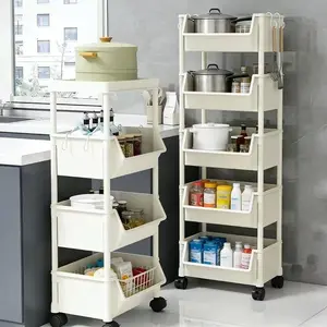 Five Layer Multi-Functional Plastic Durable Storage Rack, Cart with Wheels, Multilayer Organizer, Multifunctional Storage Shelf for Bedroom Kitchen Bathroom Living Room