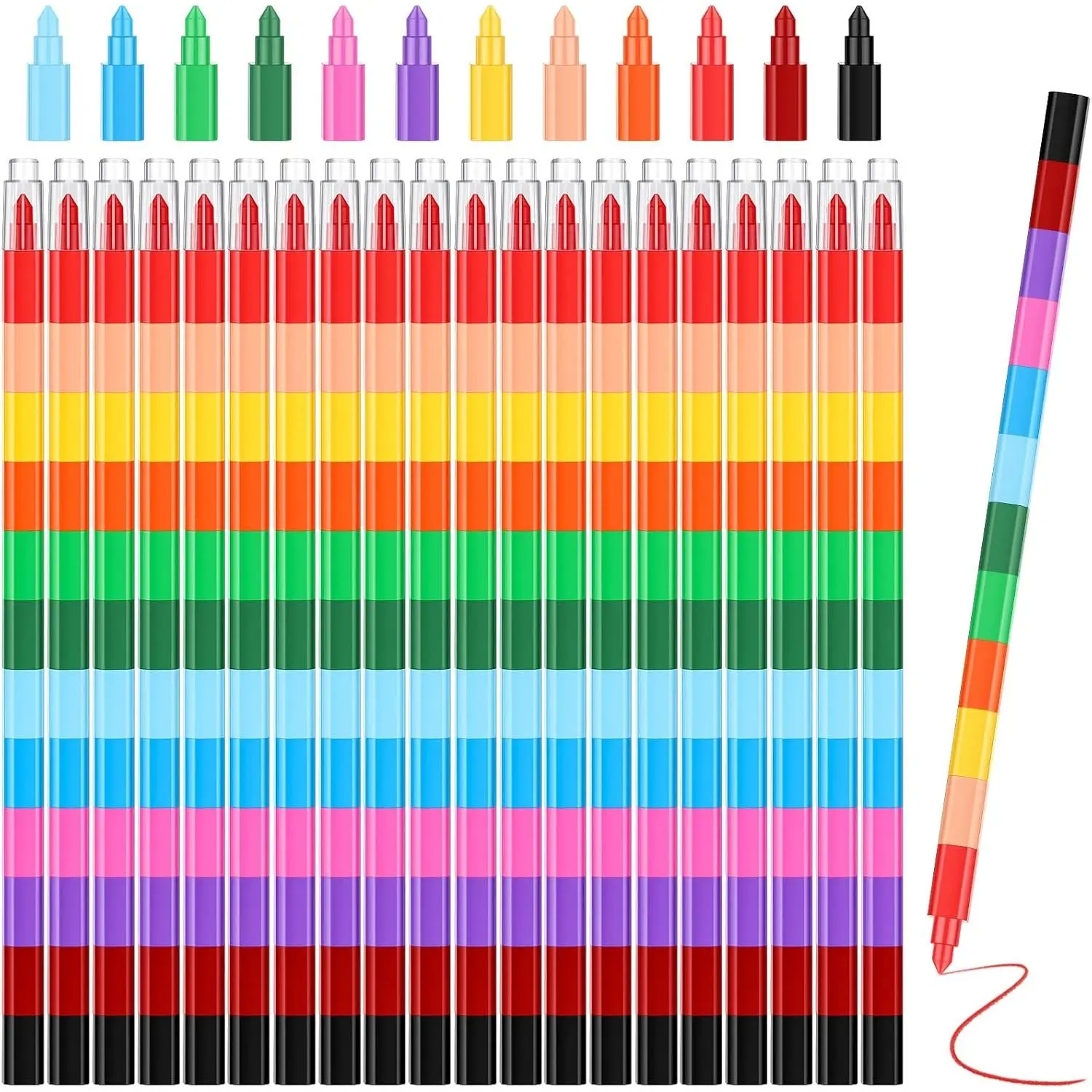 20 stackable crayons, stackable and buildable crayons, colorful stackable pencils, party gifts, DIY rainbow pencils suitable for school, office, birthday parties,  (bright colors, flat design)