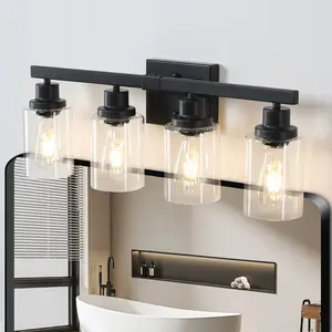Avatar Controls 4-Light Bathroom Light Fixtures, Matte Black Modern Vanity Lights with Clear Glass Shades, Bathroom Wall Lamp for Mirror Living Room Cabinet Bedroom Porch(No Bulbs)