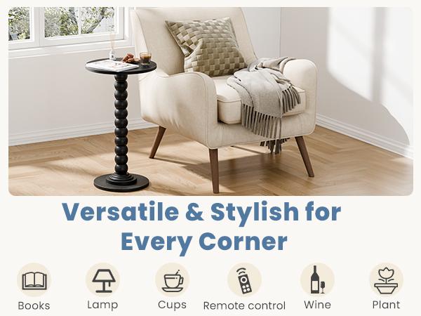 Round Side Table - Solid Wood Leg Small Drink Table for Living Room Bedroom Office,Black