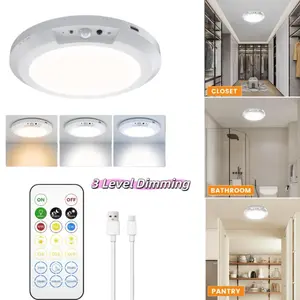USB Rechargeable Motion Sensor Ceiling Light with Remote – Magnetic Wireless LED Ceiling Lamp, Battery Powered, Stick-On Light for Closet, Shower, Stairs, Hallway, Porch & Patio