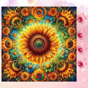 5D DIY full diamond round diamond painting - diamond art painting kit, vibrant sunflower mosaic, canvas - DIY decorative painting, home wall decor, suitable for Halloween and Christmas, birthday and anniversary gifts.