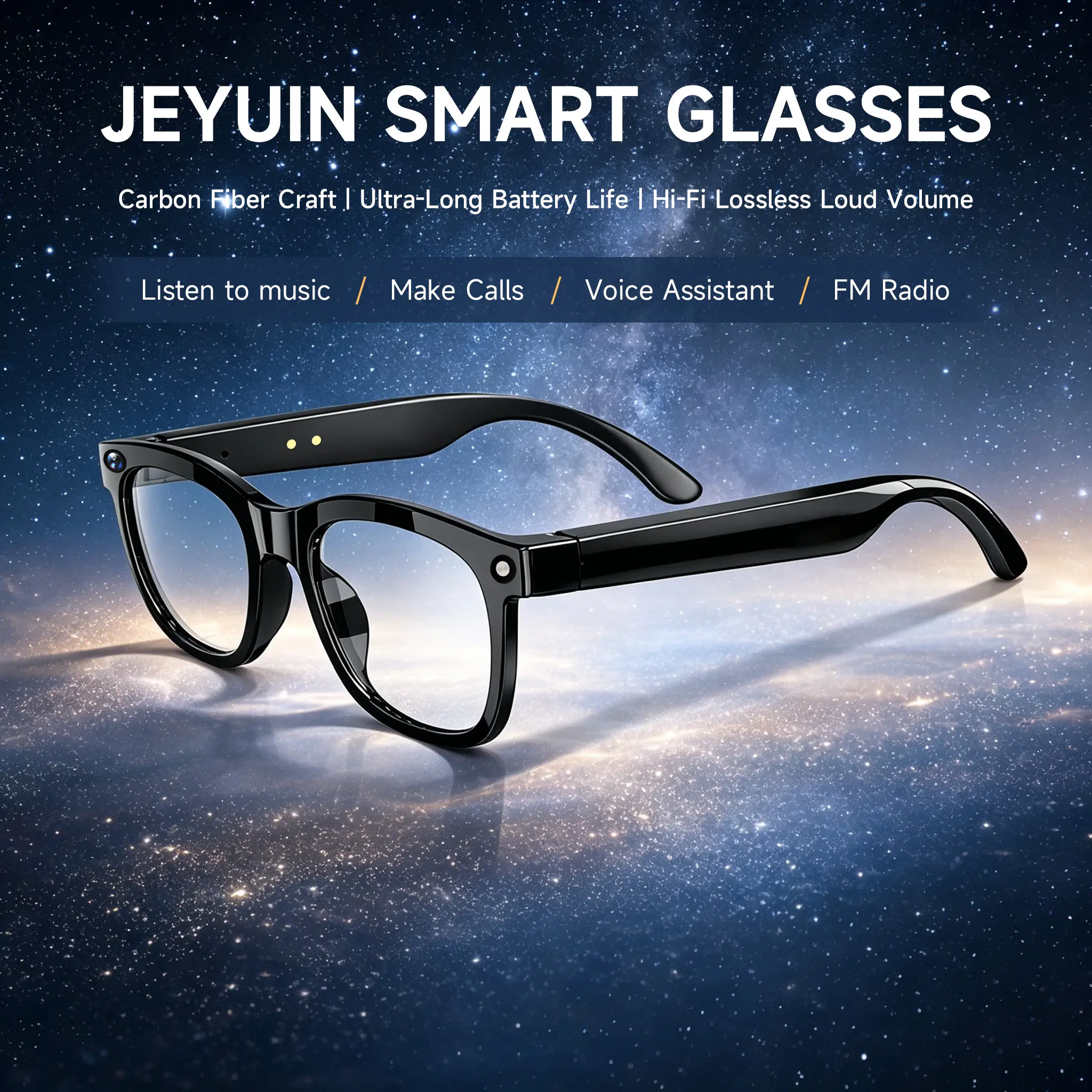 JEYUIN Wearable Multifunctional Smart Glasses - Unisex Adults, 8MP HD Recording, Wireless Bluetooth Audio, Hands-Free Video & Photo Capture, 160+ Language Real-Time Translation, WiFi, Magnetic Snap Charging, Ideal for Travel & Driving