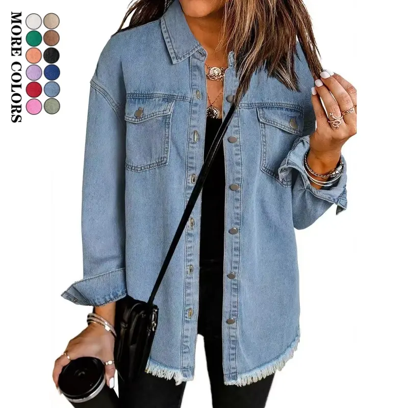 Women's denim jacket, casual long-sleeved denim shirt, outdoor streetwear jacket, autumn clothing